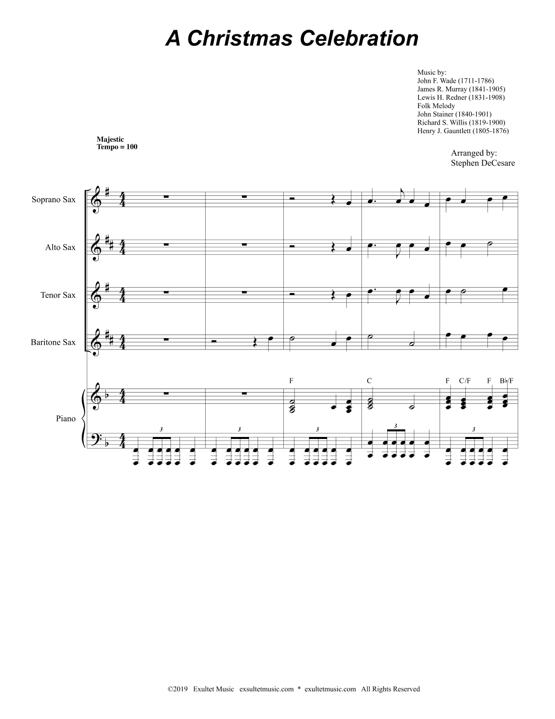 A Christmas Celebration (for Saxophone Quartet and Piano)