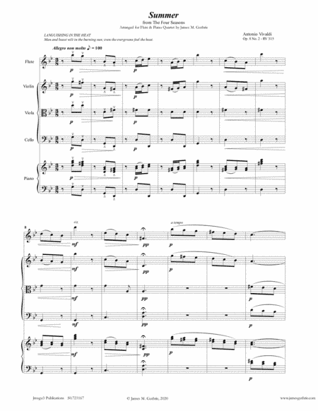 Vivaldi: Summer from the Four Seasons for Flute & Piano Quartet (arr. James M. Guthrie, ASCAP)