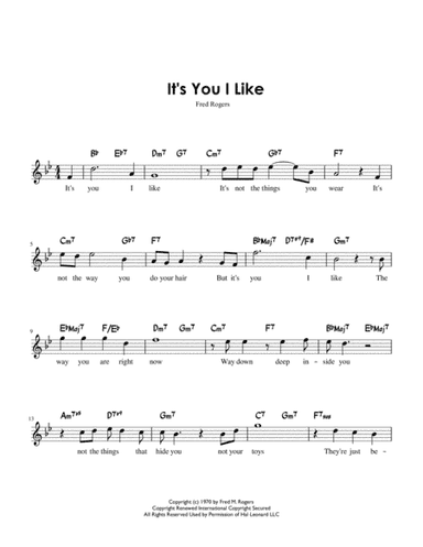 It's You I Like  from MISTER ROGERS' NEIGHBORHOOD (arr. Charles Lee)