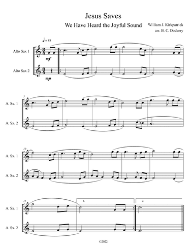 Jesus Saves (We Have Heard the Joyful Sound) Alto Sax Duet (arr. B. C. Dockery)
