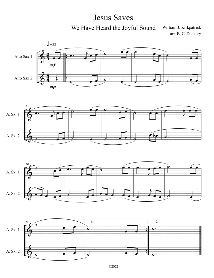 Jesus Saves (We Have Heard the Joyful Sound) Alto Sax Duet (arr. B. C. Dockery)