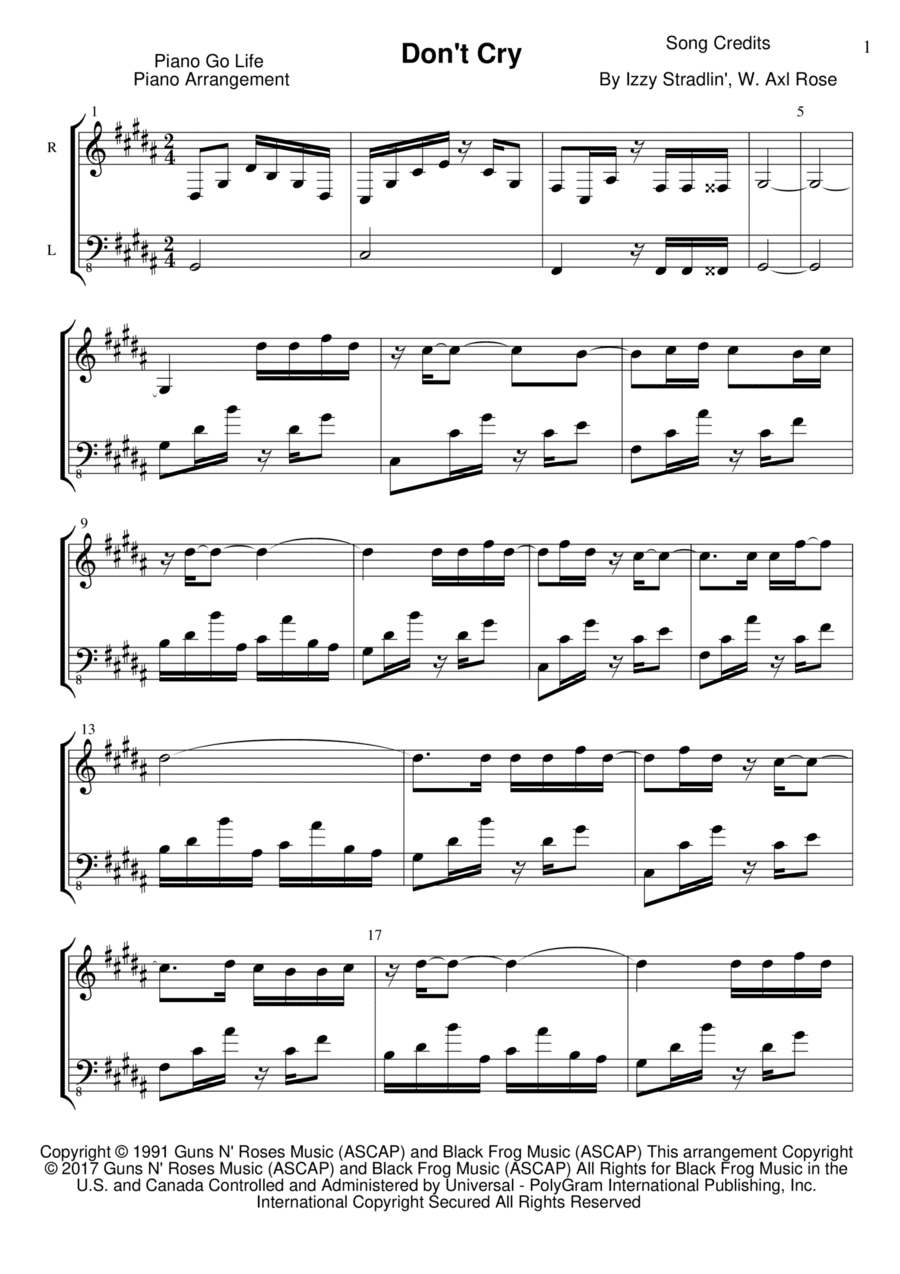 Don't Cry (arr. Piano Go Life)