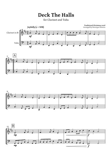 Deck The Halls (Clarinet and Tuba) | Christmas Carol (arr. Henrique Oliveira)