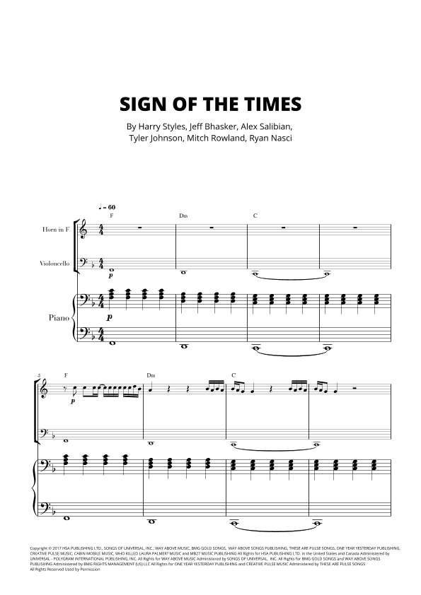 Sign Of The Times (arr. Cadenza Editions)