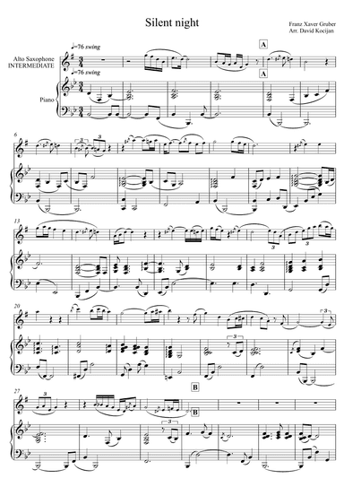 Silent night - INTERMEDIATE (alto sax & piano) (arr. David Kocijan)