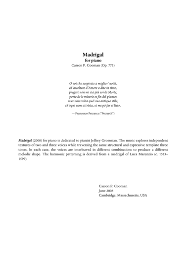Carson Cooman - Madrigal for piano