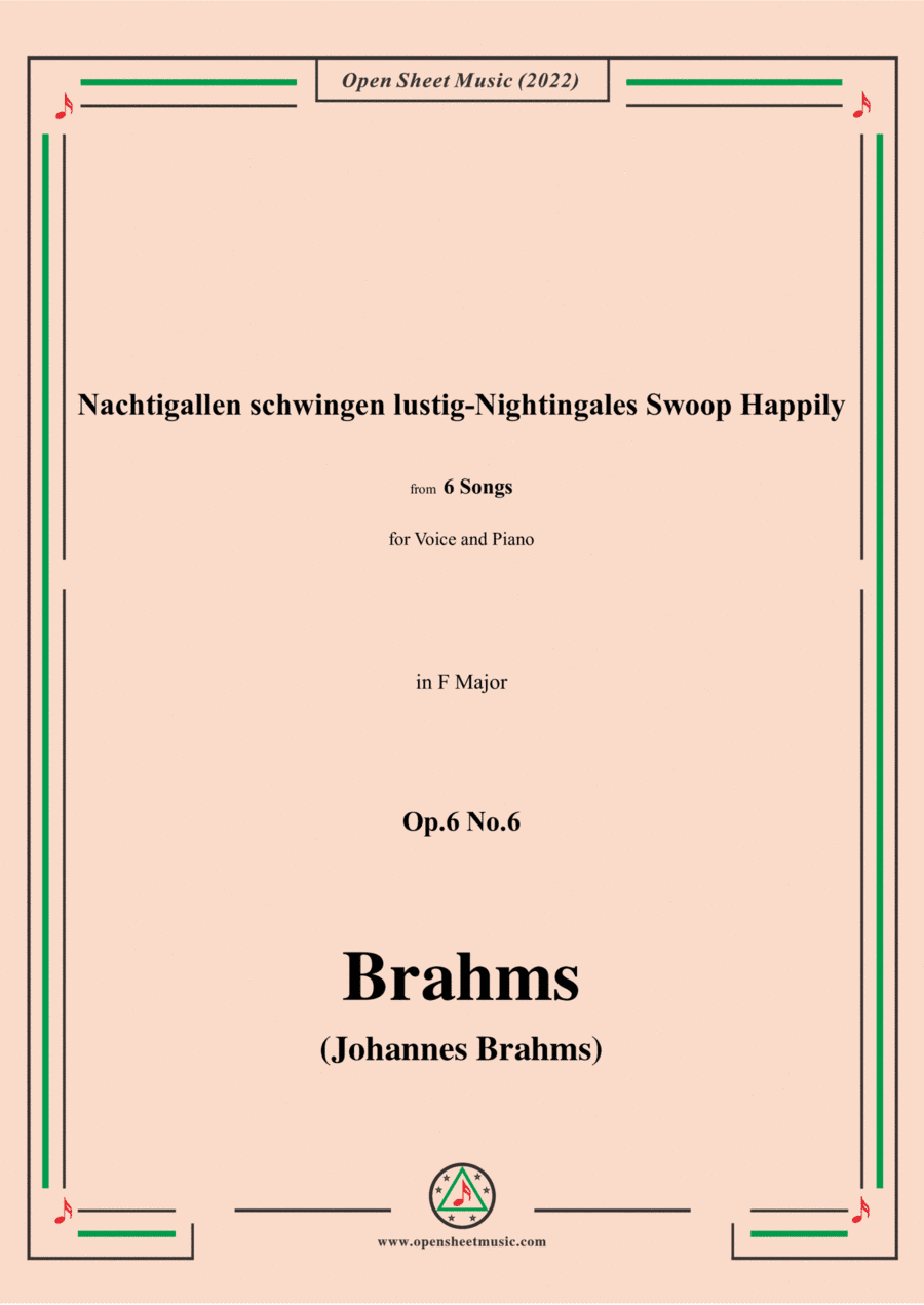 Brahms-Nachtigallen schwingen lustig-Nightingales Swoop Happily,in F Major,for Tenor or Soprano and (arr. Open Cloud)