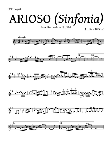 ARIOSO, by J. S. Bach (sinfonia) - for C Trumpet and accompaniment (arr. Leyandder Trustworthy)