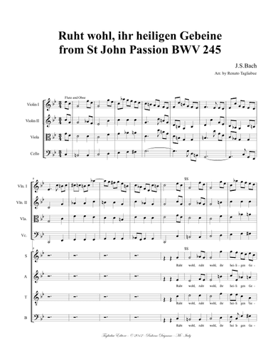 RUHT WOHL  From St John Passion BWV 245 - For SATB choir and string quartet. With Parts (arr. Renato Tagliabue)