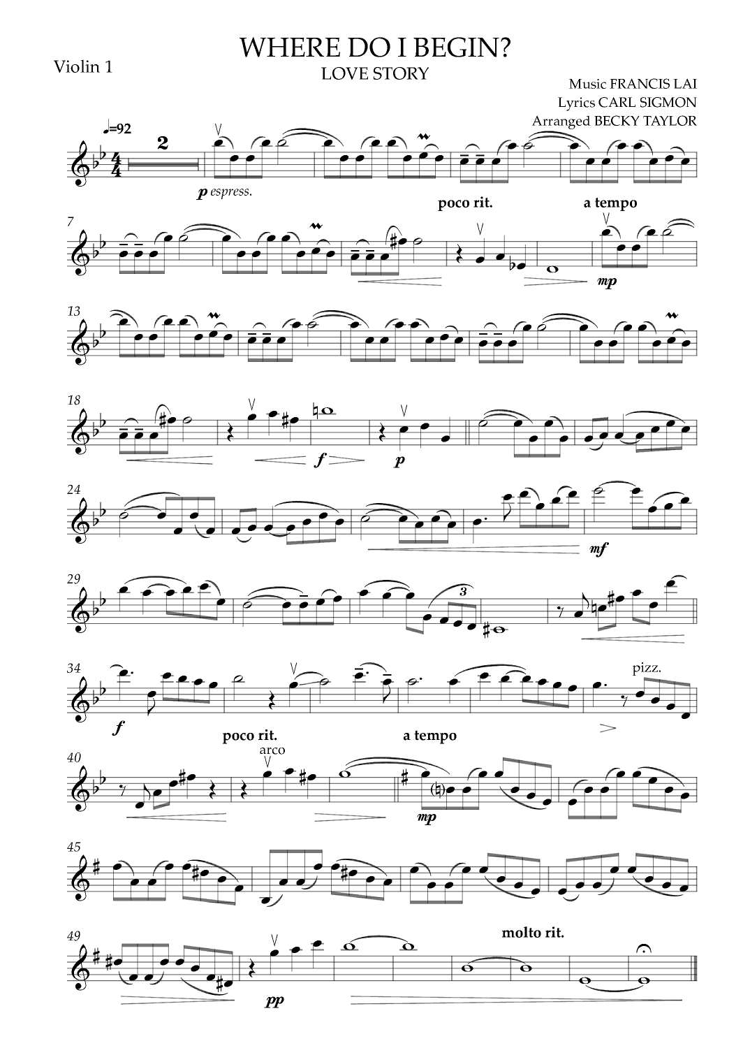 Where Do I Begin (love Theme) (arr. Becky Taylor)