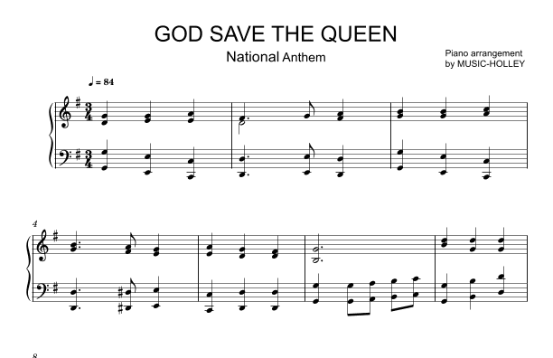 God Save the Queen (Natianal Anthem - piano sheet) (arr. Music-holley)