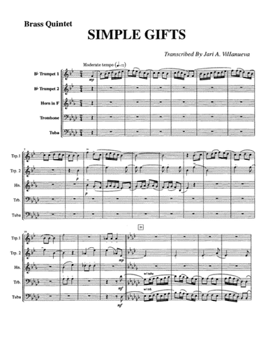 Simple Gifts Shaker Hymn for Brass Quintet (arr. Jari Villanueva)