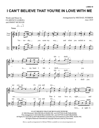 I Can't Believe That You're In Love With Me (arr. Michael Webber)