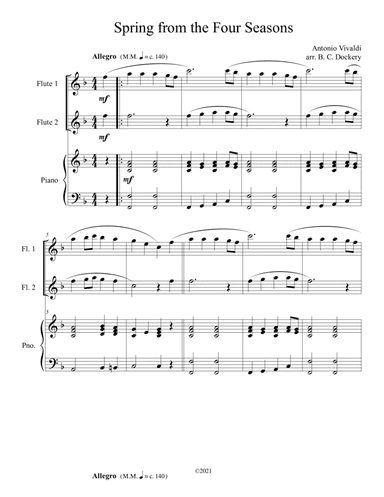 Spring from the Four Seasons (Flute Duet) with piano accompaniment (arr. B. C. Dockery)