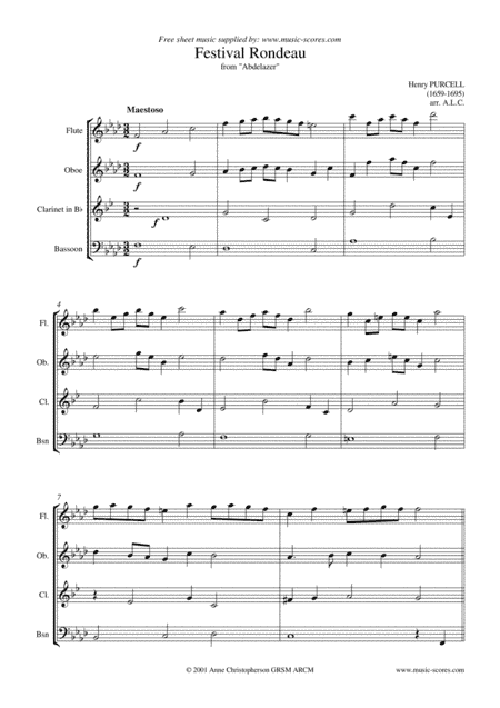 Festival Rondeau from Abdelazer - Wind Quartet - Flute, Oboe, Clarinet & Bassoon (arr. Anne Christopherson GRSM ARCM)