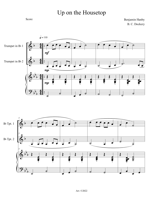 Up on the Housetop (Trumpet Duet with Piano Accompaniment) (arr. B. C. Dockery)