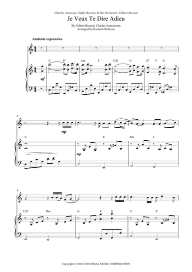 Je Veux Te Dire Adieu (arr. Kaiserin Rebecca)