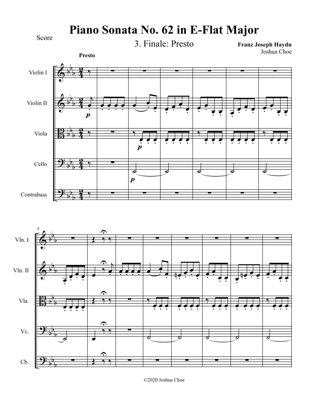 Piano Sonata in E-flat major, Hob.XVI:52, Movement 3 (arr. Joshua Choe)
