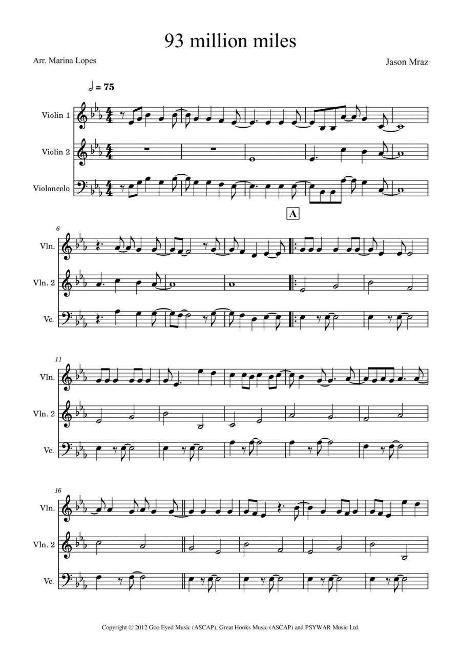 93 Million Miles (arr. Marina Lopes)
