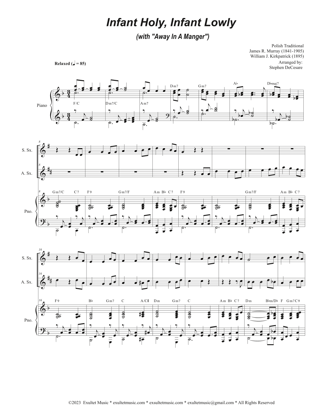 Infant Holy, Infant Lowly (with "Away In A Manger") (Duet for Soprano and Alto Saxophone) (arr. Stephen DeCesare)