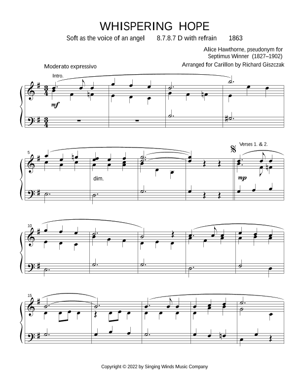 Whispering Hope (arr. Richard Giszczak)