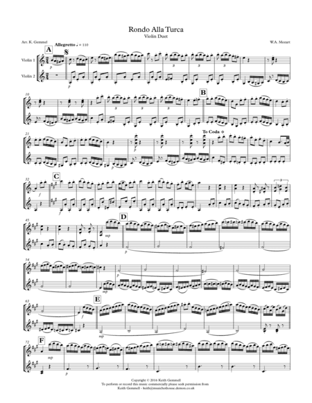 Rondo Alla Turka: Violin Duet (arr. Keith Gemmell)