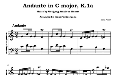 Andante in C major, K.1a - Mozart (Easy Piano) (arr. PianoForEveryone)
