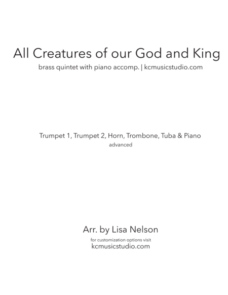 All Creatures of our God and King | Brass Quintet with Piano Accompaniment (arr. Lisa Nelson)