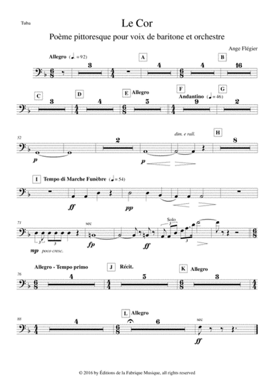 Ange Flégier: Le Cor for baritone voice and orchestra - tuba part (arr. Musik Fabrik Music Publishing)