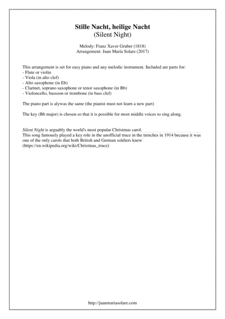 Stille Nacht, heilige Nacht (Silent Night) [piano and any melodic instrumen] (arr. Juan María Solare)