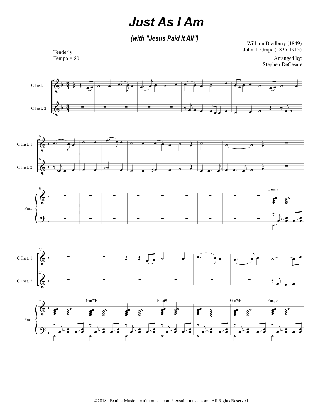 Just As I Am (with "Jesus Paid It All") (Duet for C-Instruments) (arr. Stephen DeCesare)