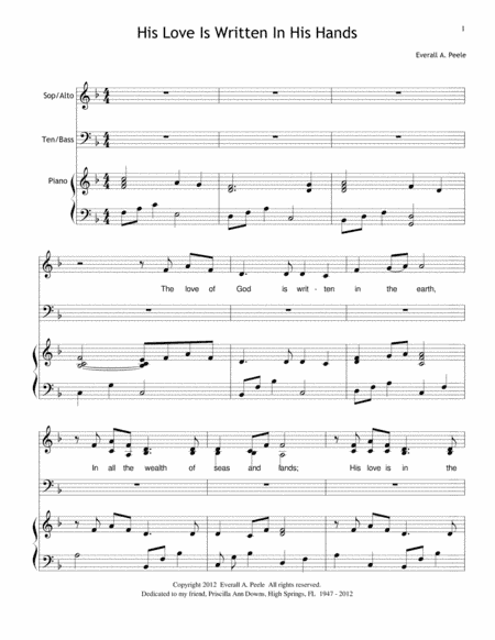His Love Is Written in His Hands - Choir Version (includes unlimited license to copy)