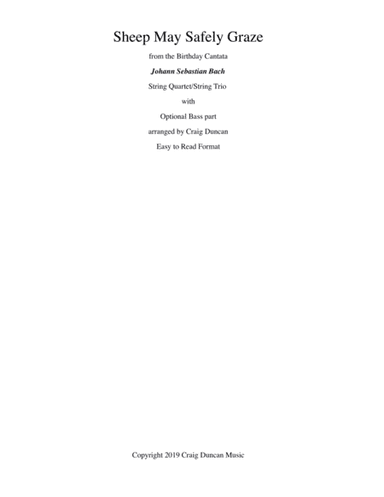 Sheep May Safely Graze String Quartet or Trio (arr. Craig Duncan)