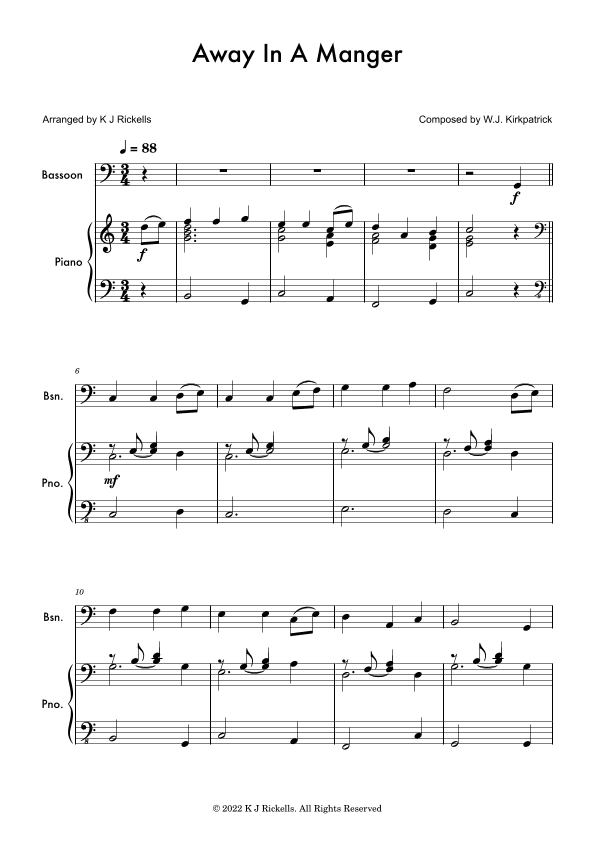 Away in a Manger - Bassoon (arr. K J Rickells)