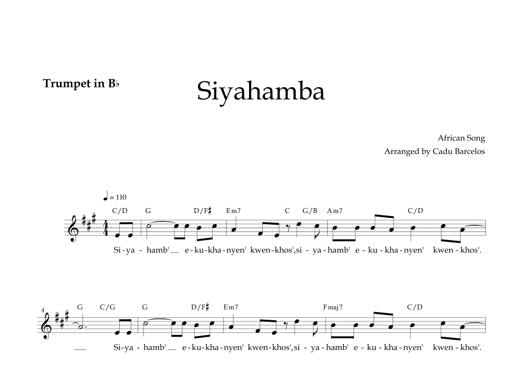 Siyahamba - Trumpet and chords (African Song) (arr. Cadu Barcelos)