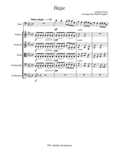 Élégie - Cello plus string orchestra (arr. Phyllis Hopper)