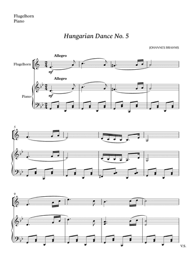 Hungarian Dance No. 5 for Flugelhorn and Piano (arr. Cássio Silva Chaves)