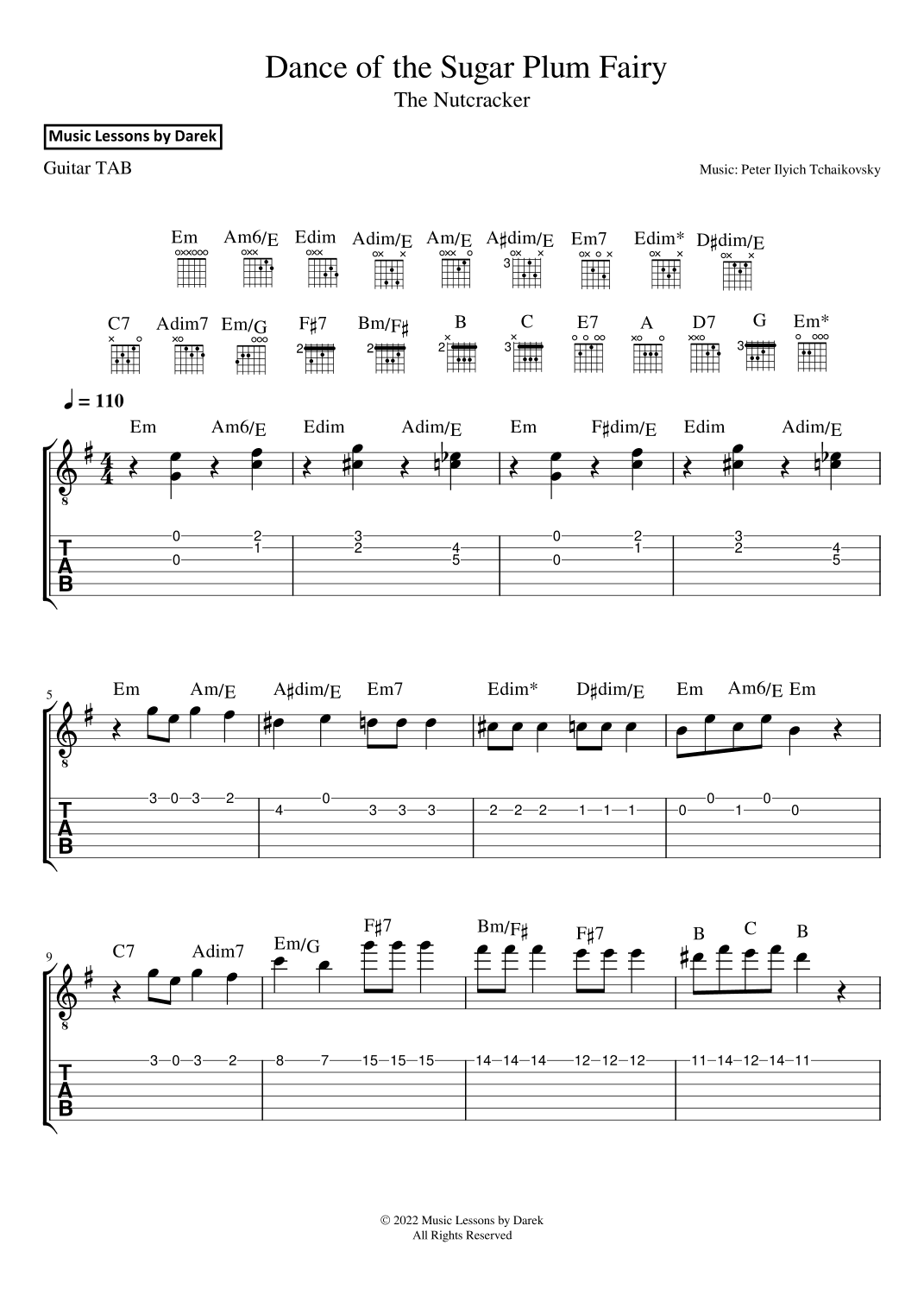Dance of the Sugar Plum Fairy (GUITAR TAB) The Nutcracker [Peter Ilyich Tchaikovsky] (arr. Darek)