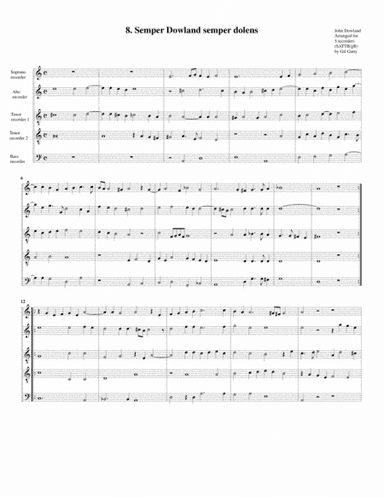 Semper Dowland semper dolens (8, 1604) (arrangement for 5 recorders) (arr. Gil Garty)