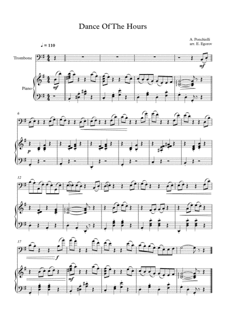 Dance Of The Hours, Amilcare Ponchielli, For Trombone & Piano (arr. Eugene Egorov)