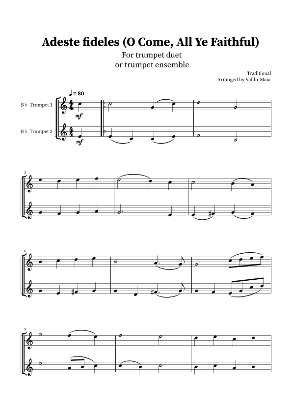 O Come, All Ye Faithful (Adeste Fideles) - Trumpet Duet (arr. Valdir Maia)