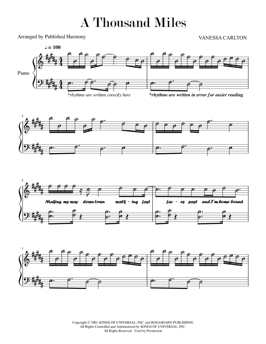 A Thousand Miles (arr. Harmony Valarie @ Teacher Valarie)