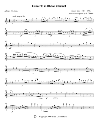 Yost - Concerto in Bb for clarinet and piano (arr. John Gibson)