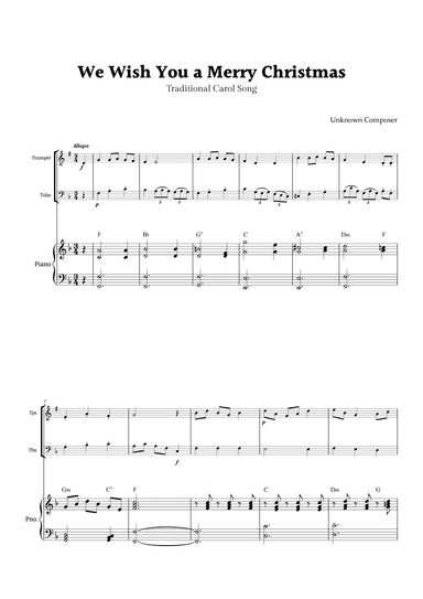 We Wish you a Merry Christmas for Trumpet and Tuba Duet with Piano (arr. Rika K.)