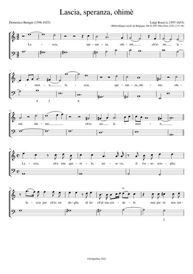 Lascia speranza ohimè (arr. Early Music Scores)