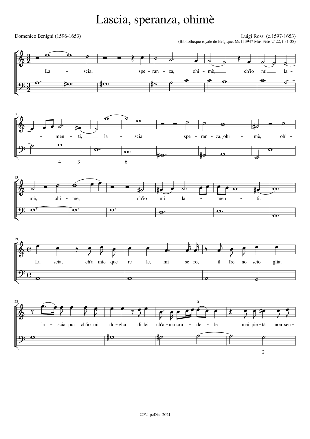 Lascia speranza ohimè (arr. Early Music Scores)