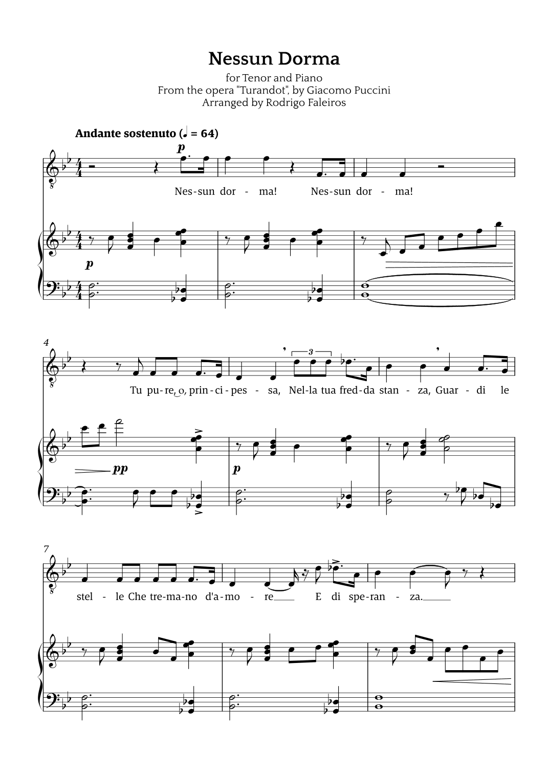 Nessun Dorma (for tenor and piano) (arr. Rodrigo Faleiros)