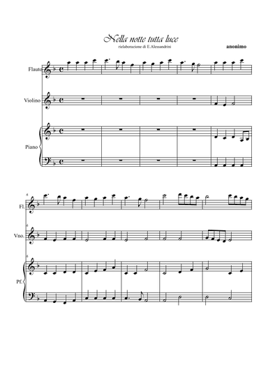 Nella notte tutta luce. Trio flute, violin and piano (arr. Ester Alessandrini)