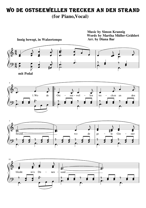 Wo de Ostseewellen trecken an der Strand (arr. Diana Bar)