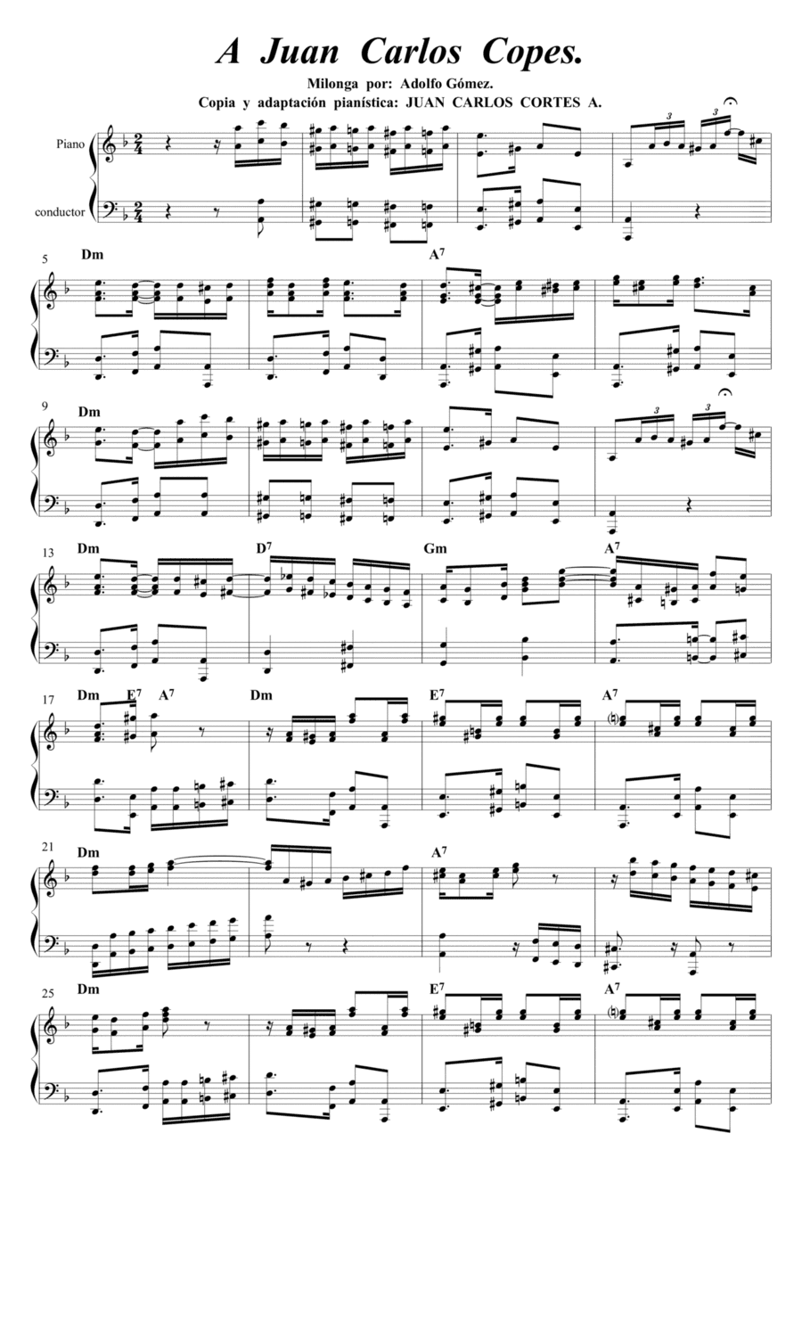 A Juan Carlos Copes -Milonga por Adolfo Gómez (arr. Juan Carlos Cortés A.)